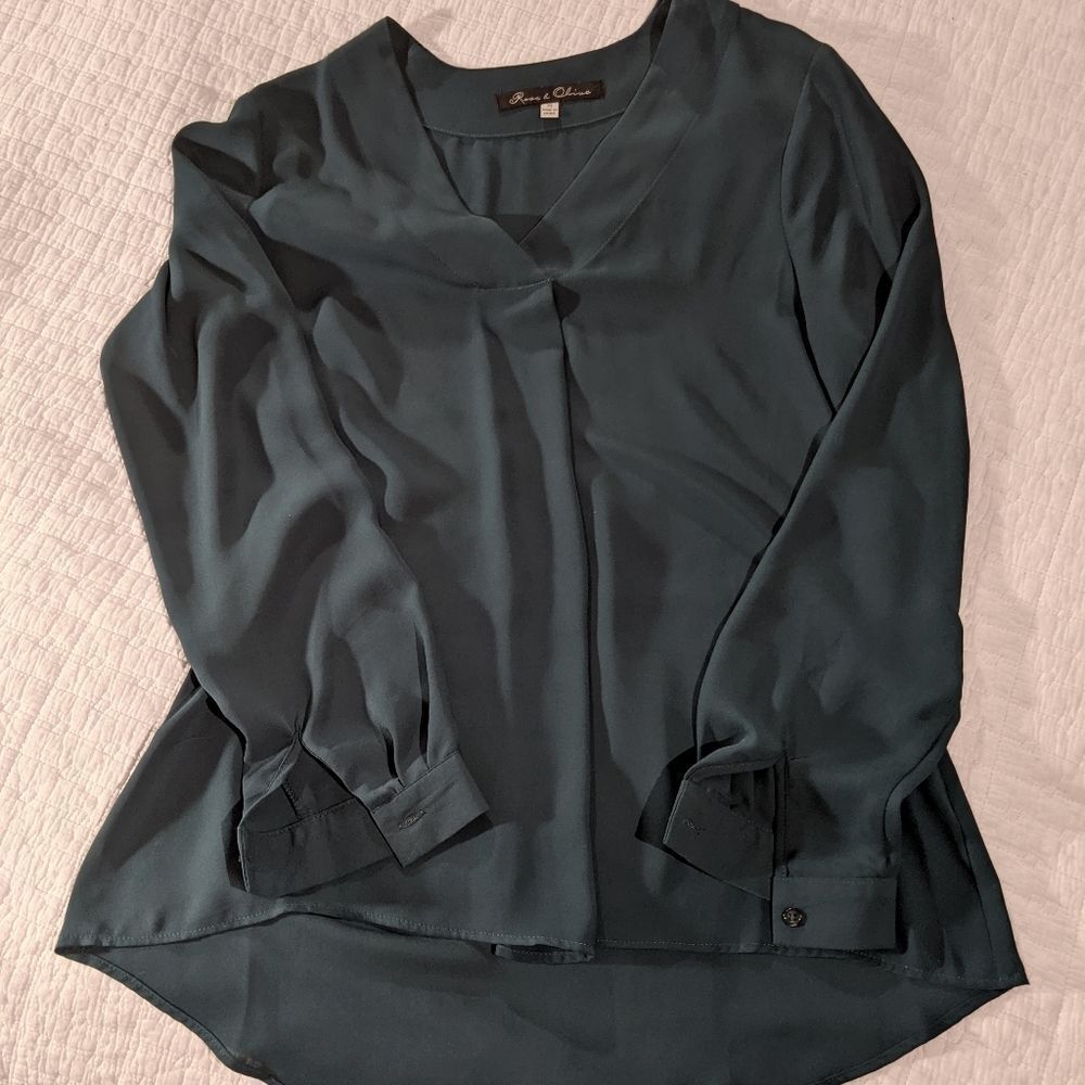 Anthropologie Rose & Olive Teal Blouse Size XS